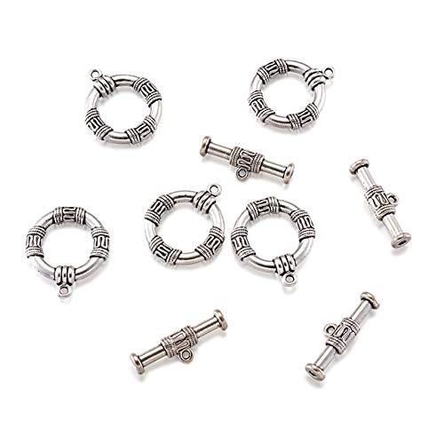 Pandahall 10 Sets Antique Silver Alloy Ring Toggle Clasps Tibetan