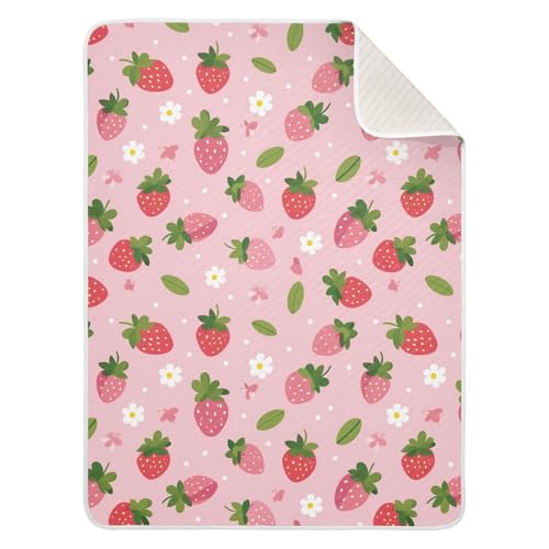 Image of Daisy and Strawberry Baby Blanket Cotton Cozy Throw Blanket Warm Nursery Swaddle Receiving Toddler Blankets 30 inch x 40