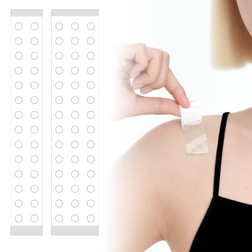 72 Strips Double Sided Tape for Fashion and Clothes, Fabric Tape for Women Clothing and Body, All Day Strength Tapes Adhesive, Invisible and Clear Tapes for Sensitive Skins, Two Models