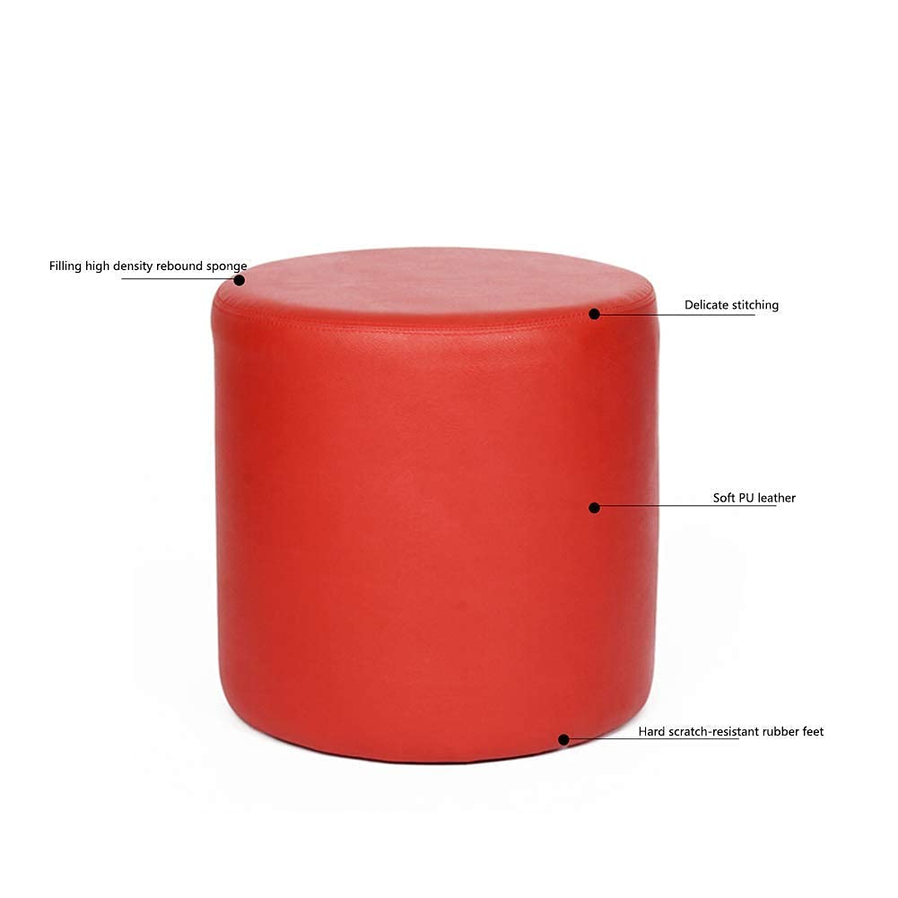 Pouf Rond rembourré en Cuir, Pouf Repose-Pieds en Bois Massif carré en Cuir Table Basse de Salon Petit Banc-Noir 40x40x40cm (16x16x16)