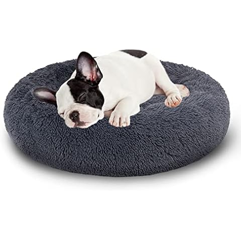 Calming Dog Bed & Cat Bed, Ø40cm Puppy Bed Round Warm Cuddler Kennel Anti-Anxiety Donut Dog Cuddler Bed Fluffy Plush Faux Fur Puppy Sofa Anti-Slip Bottom Machine Washable Donut Cuddler Pet Nest Cover
