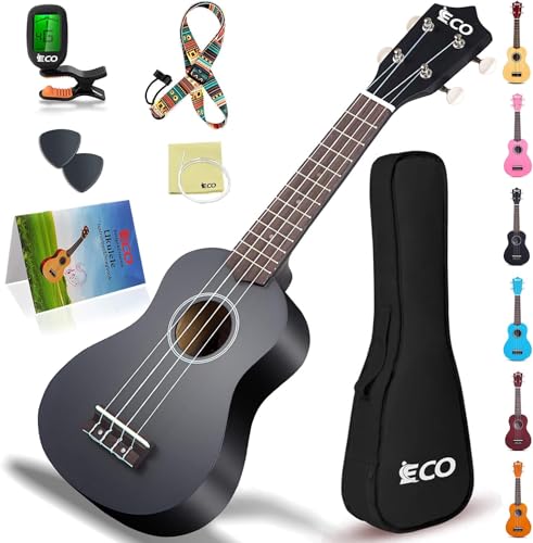 ソプラノウクレレ 初心者パック 21インチ セット 弦ギグバッグ付き 木製ウクレレ 速習ソングブック ピック ポリッシングクロス オールインワンキット