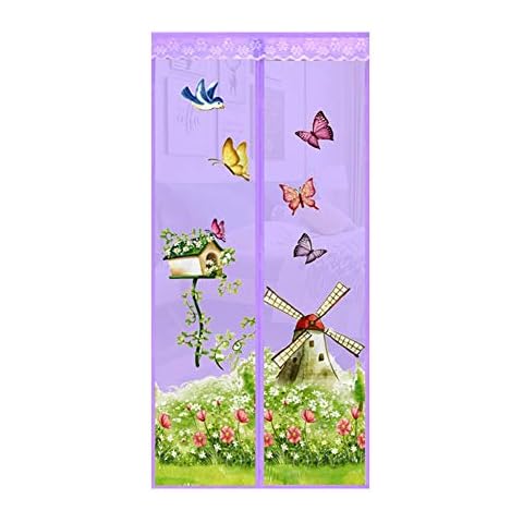 KeKeandYaoYao Butterfly Windmill Summer Magnetic Screen Window Door Anti Mosquito Fly Curtain - Purple 90 * 210cm Cover