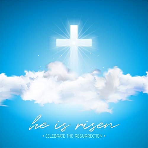AOFOTO 7x7ft He is Risen Jesus Resurrection Cross Backdrop Christianism Church Decoration Happy Easter Religionary Christian Shiny Crucifixion Background for Photography Photo Studio Props Vinyl