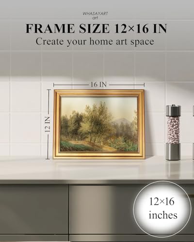 Image of HUARCEY Gold Framed Vintage Wall Art for Living Room, Landscape Painting Prints Shelf Decor for Kitchen, Aesthetic Bedroom Wall Art, Best Gifts for Friends or Family - The Quiet of the Alps 16L x 12W