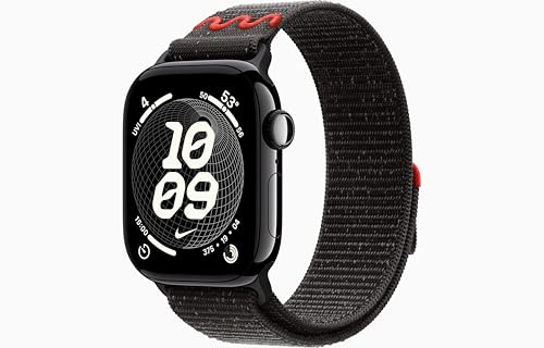 Image of Apple Watch Series 11 [GPS + Cellular, 42mm] Jet Black Aluminum Case with Midnight Black Nike Sport Loop, One Size (Renewed)