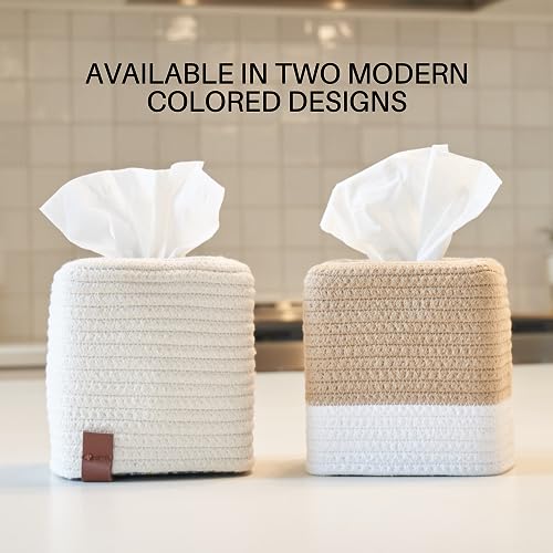 Kibaga KIBA-ROPE2-JWH_22-196B Stylish Cotton Tissue Box Cover - A Beautiful Holder Instantly Covers Your Square Tissue Boxes thumb #2