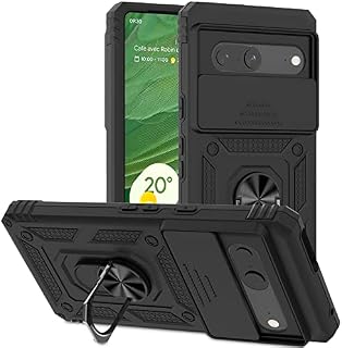 VAKS Compatible with Google Pixel 7 Case, Heavy Duty Protective case with Ring Kickstand and Sliding Camera Cover for Google Pixel 7, Black
