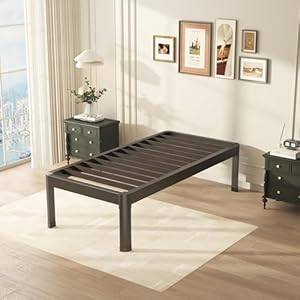 Twin bed frame with round corner edge legs 14 inch high 3500 lbs heavy duty metal platform bed frame twin size no box spring needednoise freenon slipsteel slat support  urban country home decor