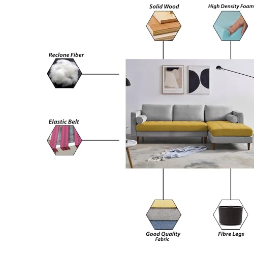 Image of Lezra RHS 4 Seater L Shape Sofa Set for Living Room (Yellow Grey Fabric) Premium Fabric Sofa