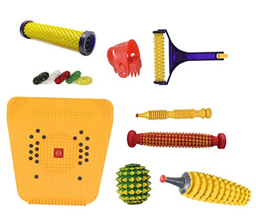 AHCS Manual Acupressure Wooden Foot Massager Roller Magnetic Stress Mat Combo Kit (Set of 9)