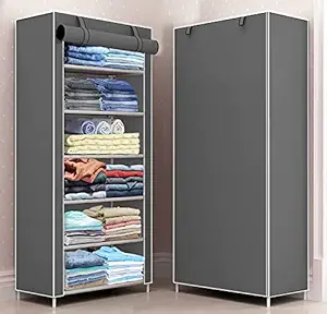 Zemic Multipurpose Baby Wardrobe/Cabinet/Multipurpose Storage Rack, Foldable, Collapsible Fabric Wardrobe Organizer for Clothes (PVC Plastic and Non Woven Fabric) (6-Layer, Grey)