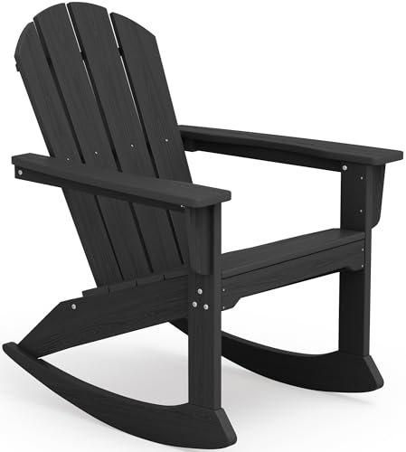 SERWALL Outdoor HDPE Adirondack Rocking Chair All-Weather for Patio Lawn Black
