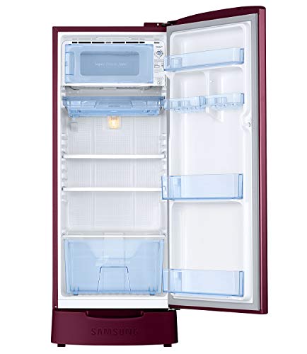 Image of Samsung 192 L 2 Star Direct Cool Single Door Refrigerator Appliance (RR20A281BR8 /NL, SAFFRON RED, Base stand drawer)
