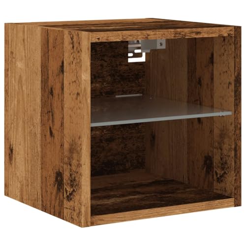 Helloshop26 Meuble TV Mural Contemporain avec lumières LED et étagère en Verre 30 x 28,5 x 30 cm en Bois Vieux Bois 02_0051172
