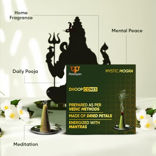 Image of Paraayan Dry Dhoop Cones | 80 Cones | Pack of 4 | Fragrance Mogra | Bambooless Dhoop Cones for Pooja Organic Dhoop Batti Incese Cones for Puja and Home