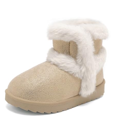 Image of Cubufly Toddler Little Girls Boots Warm Winter Kids Ankle Fur Lined Snow Shoes Non-Slip