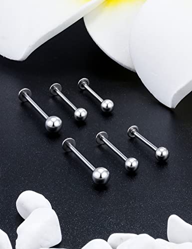 Kridzisw 16G 316L Stainless Steel Labret Cheek Tongue Rings Barbell Body Piercing Jewelry 4mm 5mm Bar Size 14mm-19mm Bar Length Available 6Pcs3