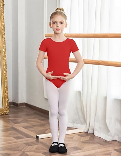 Image of Zaclotre Girls Gymnastics Leotards Crisscross Back Ballet Dance Outfits | Team Basic Leotard,Classic Short Sleeve,Hollow Back,High Stretch,Perfect Fit,Soft Cotton,Breathable,Ballerina Costume