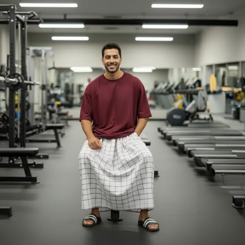 وزرة مطاطي مع جيب جانبية للرجل باللون الأبيض وزره صيفي مريحة وبارد للرجال وزرة رجالي معوز ، فوطه رجال رجليه مناسب للمنزل النوم شورت رياضي الرياضة للرياضيه تمارين (أبيض مقلمم 3 خطوط عدي)