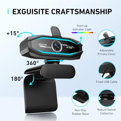 Image of 1080P Webcam with Microphone, Full HD Web Camera with RGB Light for Pc, Light Correction and Noise Cancellation Streaming Webcam, USB Computer Camera with Privacy Cover ,Plug and Play PC Web Cam