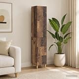 Weilusique Set di 2 armadi in legno anticato, 33 x 34,5 x 90 cm, vano portaoggetti, versatile, per soggiorno, ufficio, cucina