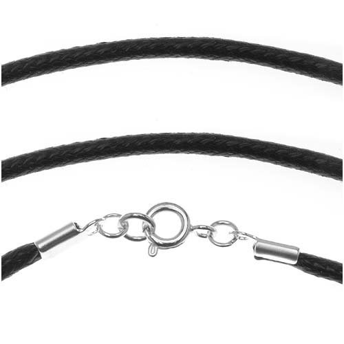 Beadaholique Black Waxed Cotton Necklace with Silver Plated Clasp 2.7mm / 24 Inches