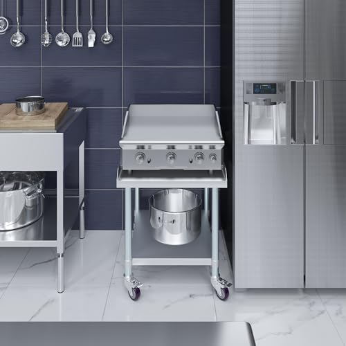 Image of AmGood Stainless Steel Equipment Stand with Undershelf + Casters, Heavy Duty, Commercial Grade, NSF Certified (30 inch Width x 24 inch Length + Casters)