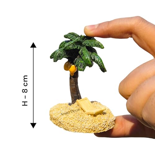 Image of Miniature Coconut Palm Tree with Beach Base, Garden Decor, Doll House Accessories, Miniature Garden Decoration, 8cm (Green Palm Tree)