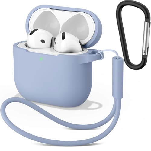 Wanme Funda para AirPods 4 Case, Fundas Protectora Apple AirPods 4 de Silicona Suave, Case Cover Totalmente Resistente Arañazos y Polvo, Estuche Protector con Llavero y Correa de Mano, LED Visible
