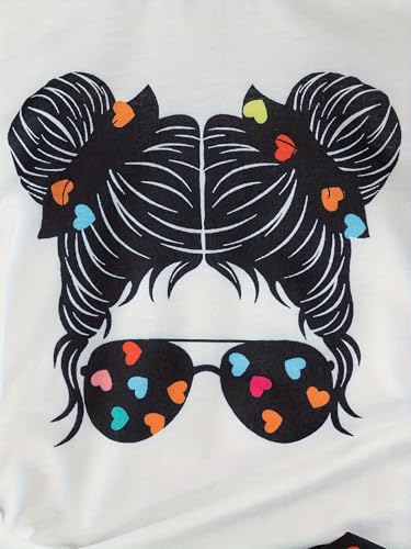Image of Little Girl's Skirt Outfits Two Piece Cool Print Short Sleeve T Shirt and Mesh Polka Dot Skirt Set