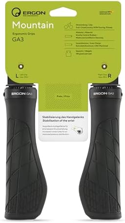 Ergon GA3 Ergonomic Lock-On MTB Grips – Winged Design for Mountain Bike Comfort and Wrist Support, Black, Large