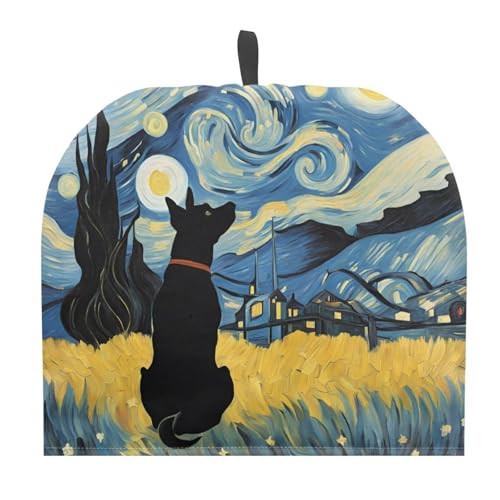 PJHEQOXE Tea Cozy for Teapot Novelty Dog Starry Night Tea Kettle Cover Tea Pot Kitchen Decorative Cover with Handle Dust Cover for Keeping Warm Can Hung and Folded （Blue）