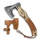 13' Custom Handmade Carbon Steel Viking Axe Real Hatchet, Norse Viking Axe, Throwing Axe, Best Gift for him, Leather Wrapped Handle and Leather Sheath (Valknut Axe)