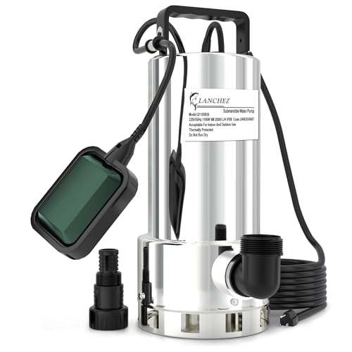 LANCHEZ 1100W Schmutzwassertauchpumpe 20.000 l/h max Förderhöhe 8 m max Eintauchtiefe 7 m mit automatischem Schwimmerschalter 10 m Netzkabel für Poolentleerung Keller Garten