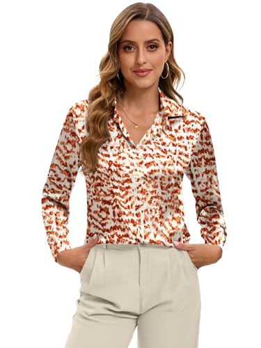 Premium Soft Breathable Stretch Satin Silk Button Down Shirts for Women Long Sleeve Leopard Blouses Work Dress Tops3
