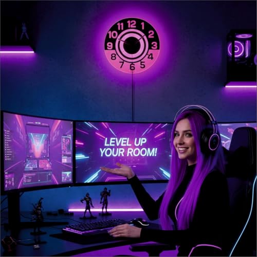 Image of 12 Inch Acrylic Modern Neon Wall Clock with LED Backlight | Night Lamp Neon Clock with Clear Visible Numbers for Home,Bedroom,Office Decor | Light Off Show Black Numbers New (Pink)