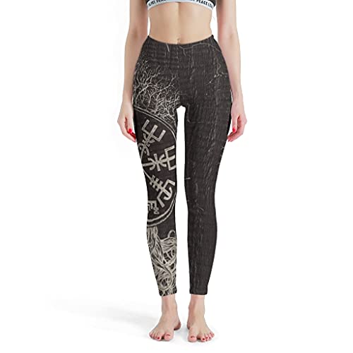 Gamoii Damen Yoga Leggings Wikinger Yggdrasil Kompass Baum des Lebens 3D-Druck Sporthose Yogahose Hohe Taille Weich Capri Leggings White L Cover