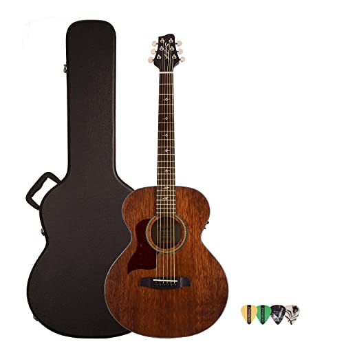 Sawtooth Mahogany Series Left-Handed Solid Mahogany Top Acoustic-Electric Mini Jumbo Guitar With Hard Case And Pick Sampler #TOP10