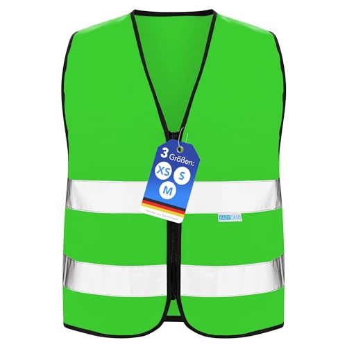 EAZY CASE Reflektorweste für Kinder, Sicherheitsweste, Reißverschluss-Warnweste mit Reflektoren, atmungsaktiv, Reflektierend, zur Erhöhung der Sichtbarkeit im Straßenverkehr, S, Grün