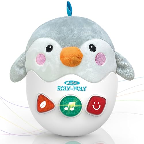 Image of WOWOHAGE Infant Toys 0-3-6-12 Months Shower Gifts, Plush Cute Stuffed Animal Penguin Musical Baby Tummy Toys with Light & Sounds, Roly-Poly Easter Birthday Gift for Newborn Boys & Girls