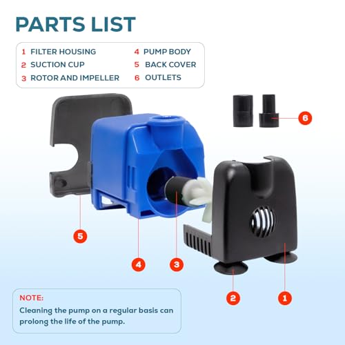 Image of Aqua Dream 133 GPH Submersible Pump(500 /H,6.5W) Ultra Quiet Adjustable Water Pump for Pond,Aquarium,Fish Tank,Fountain,Hydroponics,Statuary - 5 Pcs