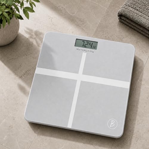 Image of Btag Premium Digital Body Weight Scale | 26x26 cm Wide Platform | Clear LCD Display | Anti-Skid Base | 180 kg Capacity Cross Design (White)