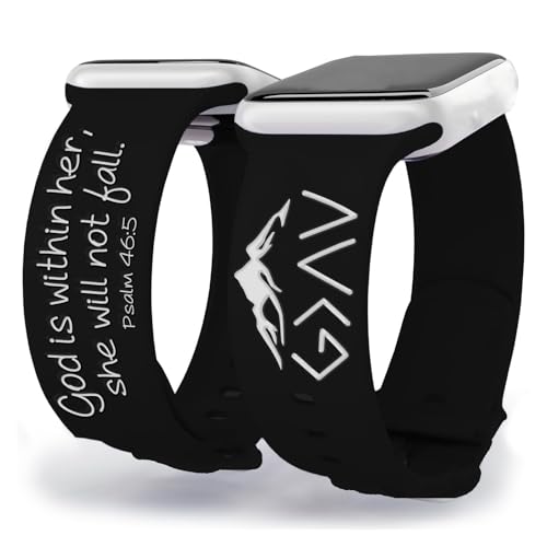 OAEUQ God In Her Heart Bible Watch Band Silicone Strap Engraved With Psalm 46:5 For 38mm 40mm 41mm 42mm 44mm 45mm 46mm 49mm Watches Jesus God Christian Psalm Gift (Black, 42-29mm)