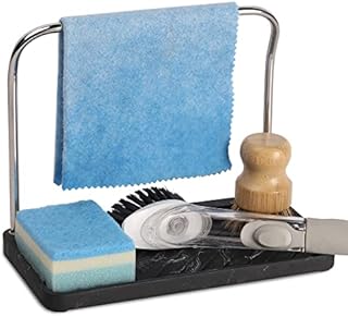 ZCCZ Sink Tidy, Sponge Holder Dishcloth Hanger, Kitchen Sink Caddy Rack Tray Organizer Stand for Sponge, Dish Cloth, Rag, Brush, Scrubber Storage and Organization, Black