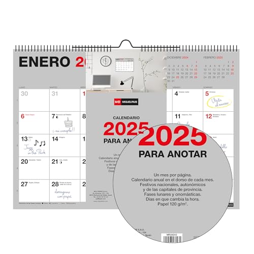 Miniatura 2 de Miquelrius - Calendario De Pared 2025 Basic, Calendario A3: 420 X 296 Mm, Con Espacio Para Anotar, Encuadernación Espiral Doble, Calendario 2025, Español