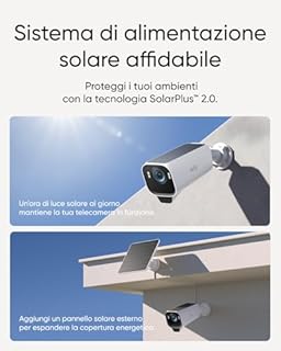 eufy Security S3 Pro(eufyCam 3 Pro), 4K telecamera wifi esterno senza fili pannello solare Visione Notturna a Colori, Riconoscimento Facciale AI, Archiviazione Locale Espandibile,Nessun Canone Mensile
