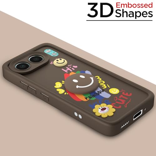 Image of Pikkme Back Cover for OnePlus Nord 4 5G | Soft Silicone| Cute Rainbow Smile & 3D Cartoon Flower Design | Shockproof Raised Camera Protection Bumper Case (Brown)