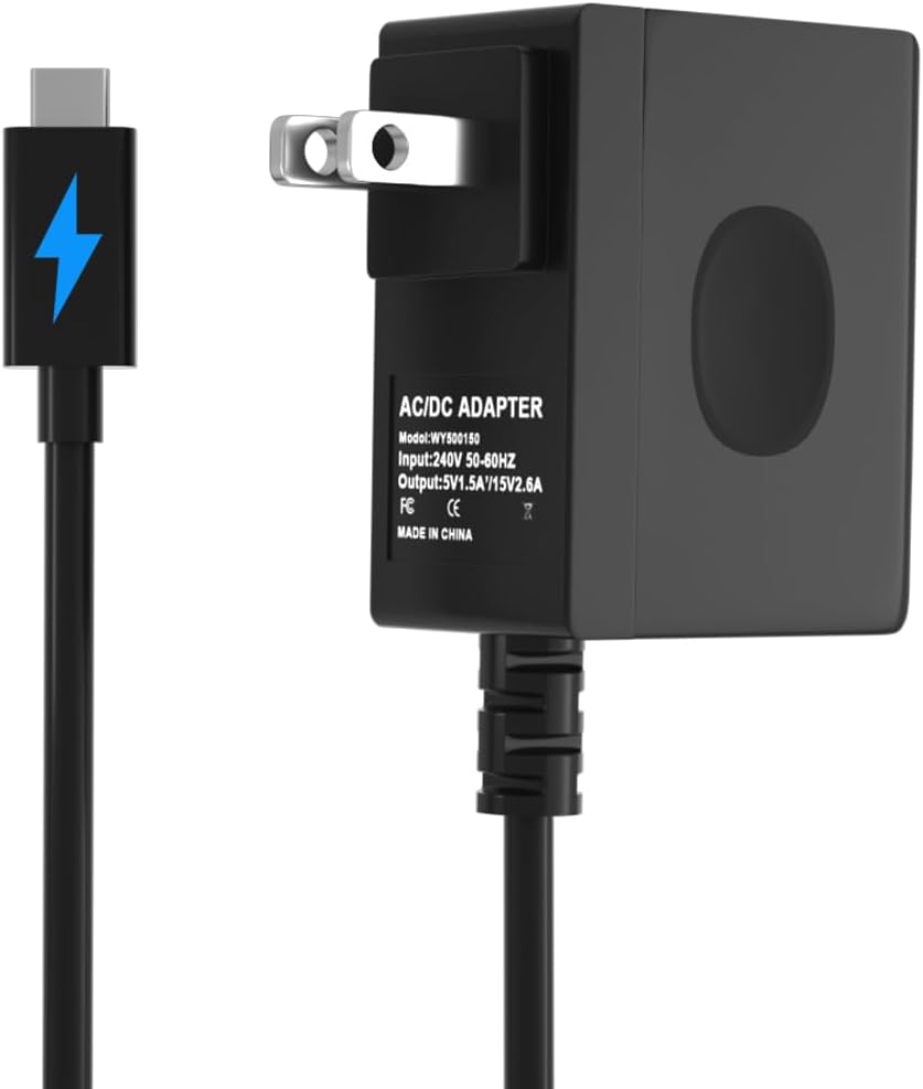 Charger for Nintendo Switch/OLED/Lite, Support Switch TV Dock Mode, 15V 2.6A Fast Charging Adapter with 5FT Charger Cable