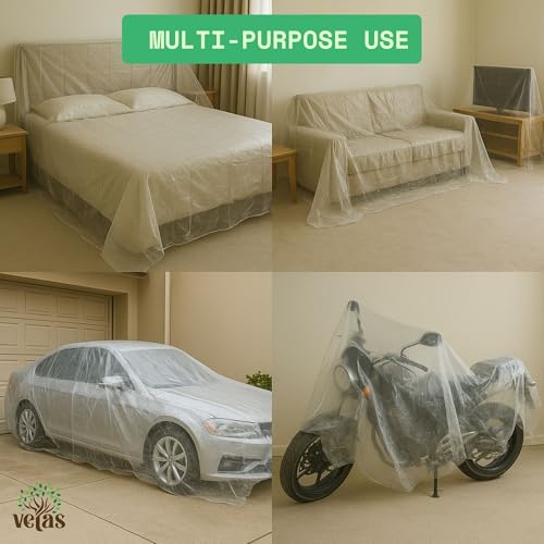 Image of VETAS Multipurpose Polythene Dust Cover & Paint Protection Sheet 12x21 Ft | Waterproof Sheet for Furniture, AC, Fridge, Floor, Car, Bike, Plants & Outdoor Use